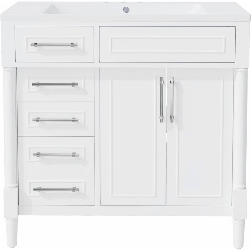 36" Freestanding Bathroom Vanity with Resin Sink and 3 Drawers