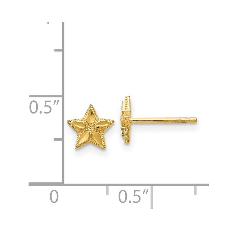 Curata 14k Yellow Gold 6mm Textured Sea shell Nautical Starfish Post Earrings