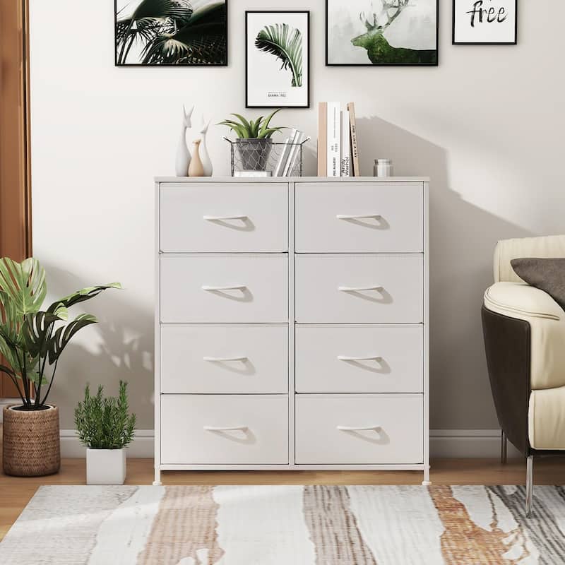 Dresser for Bedroom with 8 Drawers, Anti-Tip Tall Fabric Chests Storage Organizer Tower Furniture with Wooden Top Metal Frame
