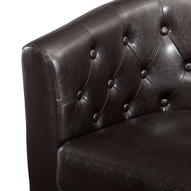 Accent Chair, Button Tufted Faux Leather Barrel Chair, Midcentury Modern Accent Chair, Comfy Armchair, Tub Barrel Chairs