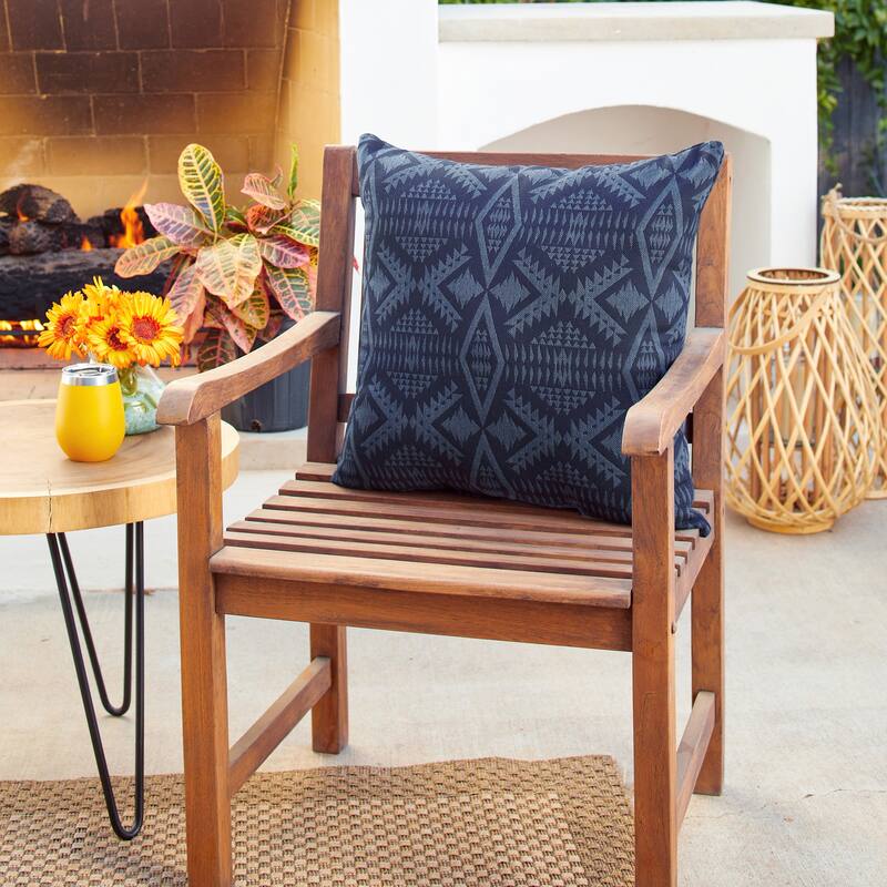 Sorra Home Sunbrella Pendleton Outdoor Knife Edge Pillow Single - 22 in H x 22 in W x 6 in D - Diamond River Midnight