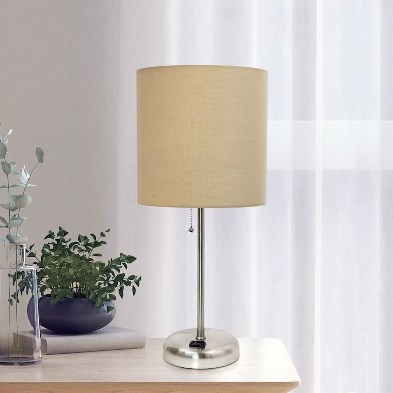 Stick Base Bedside Table Desk Lamp with Drum Shade - 19.5" - Tan