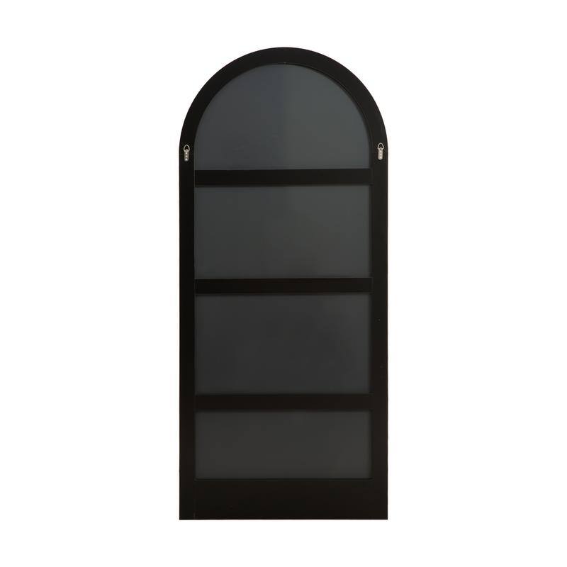 Full-Length Arched Wood Frame Wall Mirror with Striped Wooden Base in Black - 71"x31"