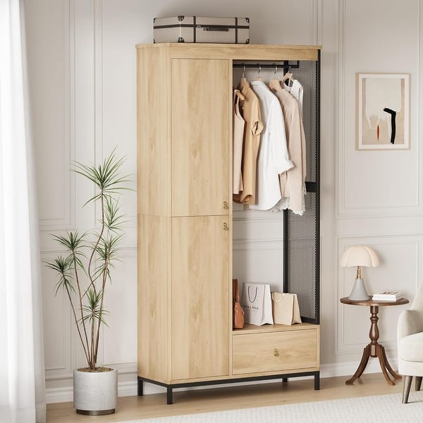modern armoire dresser Mid Century Modern Amoire Closet Dresser Walnut Wardrobe Clothes Cabinet with DrawerHomary