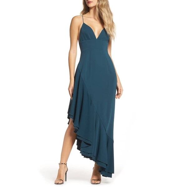 emerald green asymmetrical dress