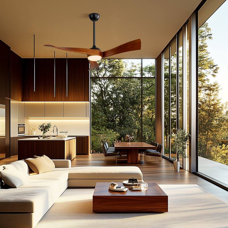 52" Wood 3-Blade Ceiling Fans with Dimmable LED Light and Remote, 6-Speed Reversible DC Motor - 52 inch