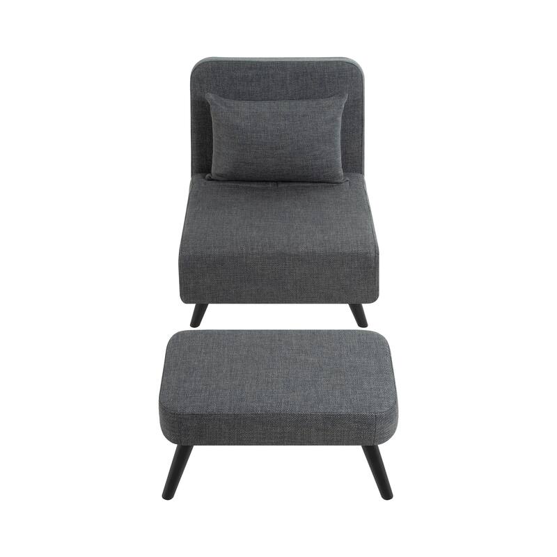 3 in 1 Foldable Linen Chaise Lounge with Adjustable Backrest, Footrest & Detachable Pillow, Convertible Chair Bed, Accent Chair