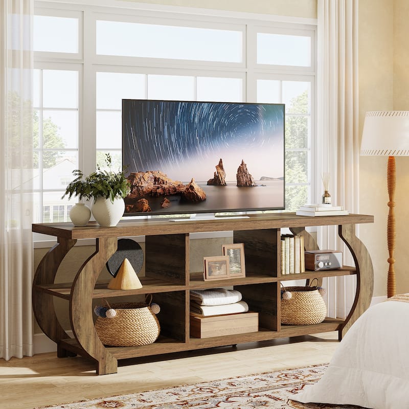 63" TV Stand, Media TV Console with Storage Shelves for Living Room, Wood Entertainment Center for 55/60/65/75-Inch TVs