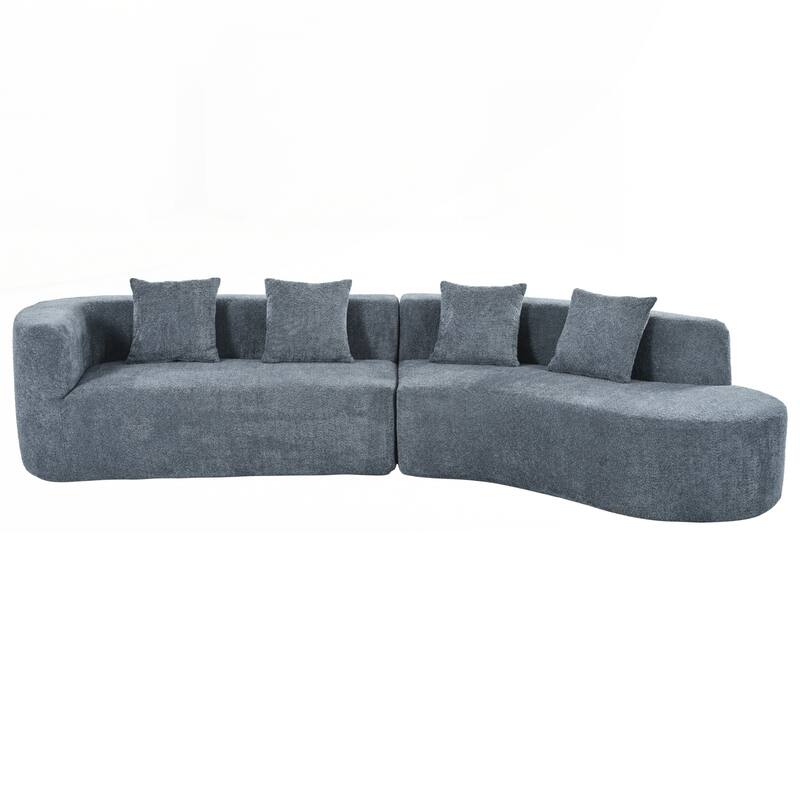 Modern Sectional Sofa with Curved Design, 2-Piece Chenille Modular Couch with 4 Pillows
