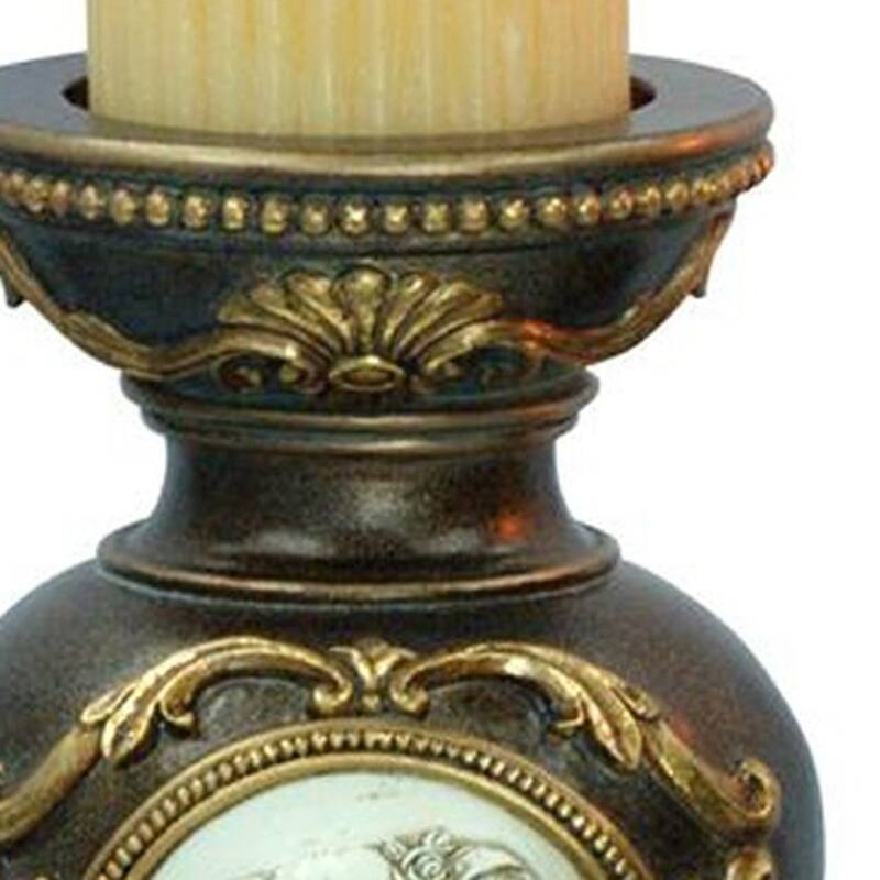 HomeRoots Set Of Two Bronze Greek Cameo Pillar Candle Holders - 7
