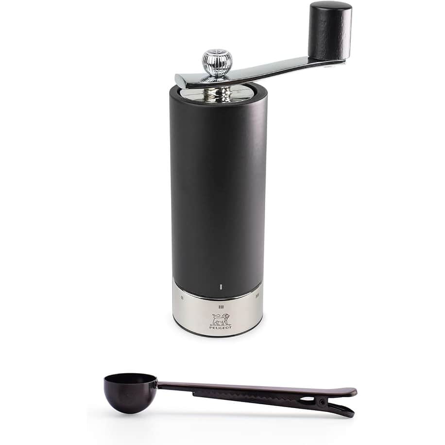 Peugeot Isen u'Select Salt & Pepper Mill Gift Set, 18cm-7in, Black - With Stainless Steel Spice Scoop & Clip (Salt Mill)