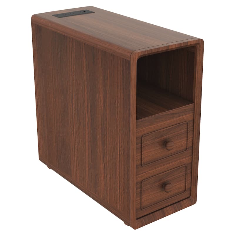 Roomfitters 47" Tall End Table, Corner Shelf Nightstand with Wooden Legs for Bedroom, Walnut