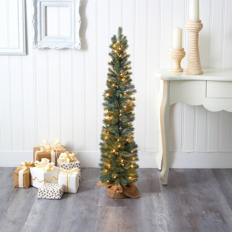 4ft. Green Pine Artificial Christmas Tree with 70 Warm White Lights in Burlap Base - Petite Rustic Holiday X-Mas Accent