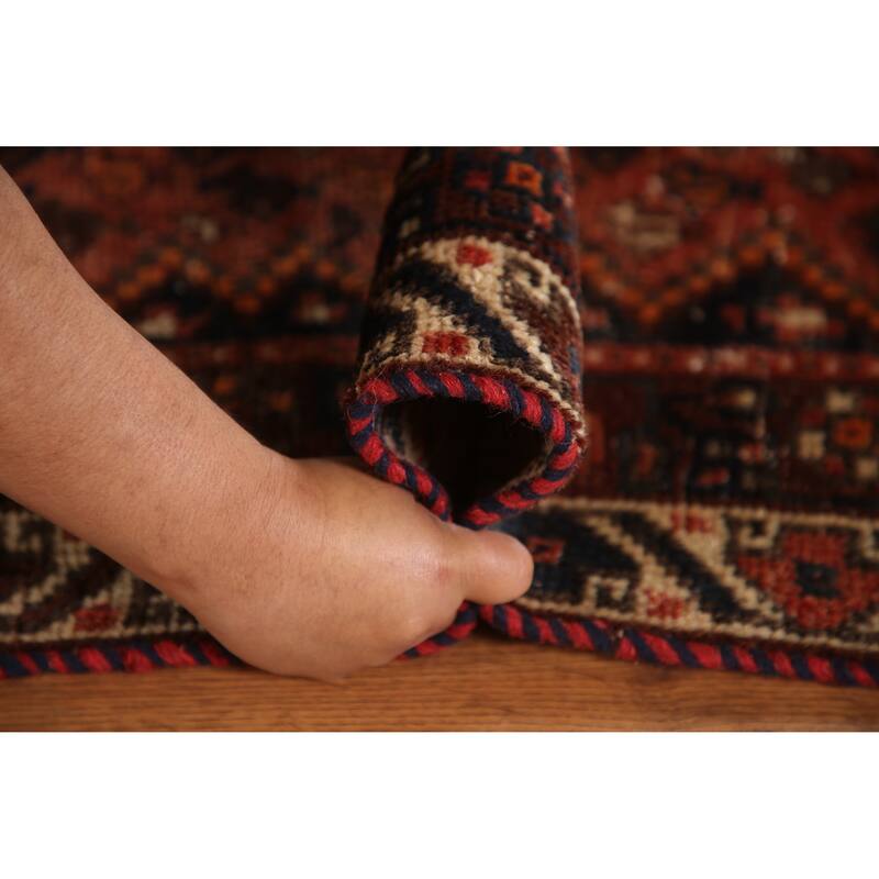 Vegetable Dye Coral Qashqai Persian Antique Rug Handmade Wool Carpet - 5'11"x 9'0"