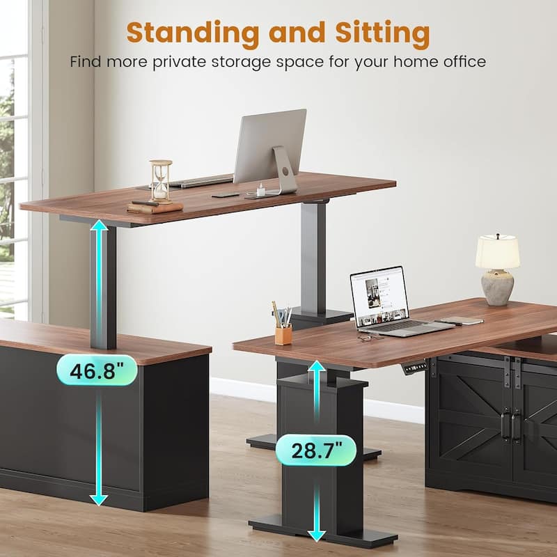 L Shaped Standing Desk Height Adjustable Corner Desk Storage Drawers