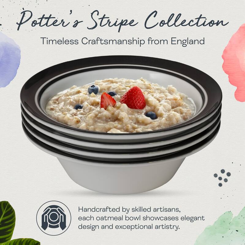 Portmeirion Set of 4 Potters Stripe Oatmeal Bowls - 6.5" D x 2" H