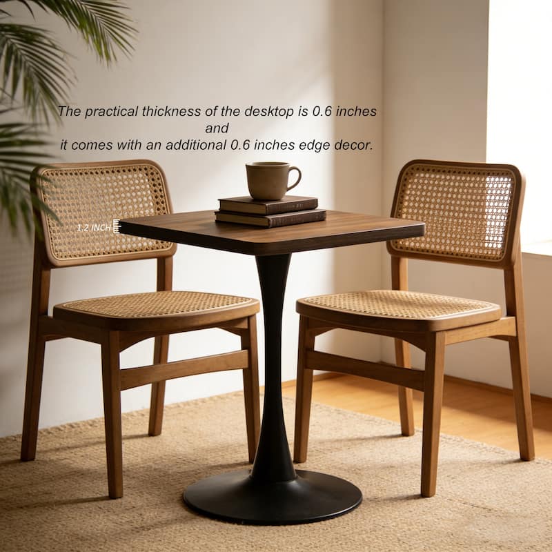 Square Dining Table, 23.6" Tulip Table with Thickened Edge Decor Tabletop & Metal Pedestal, Mid Century Modern Bistro Table