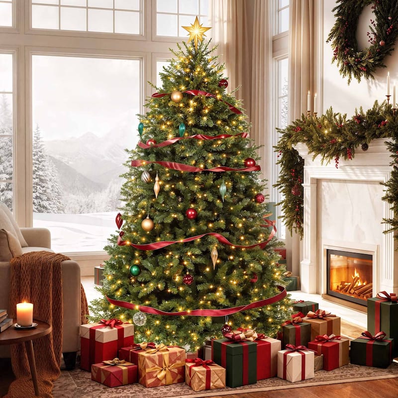Elegant Pre-Lit Artificial Christmas Tree Collection , Multiple Styles with Remote Control & Snow Flocking