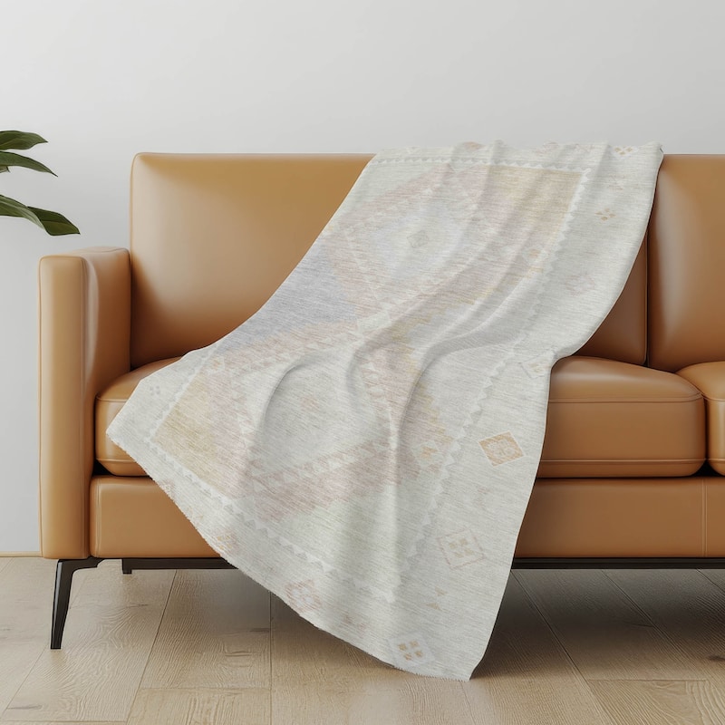 Premium Machine Washable ASB177 Boho Tribal Sherpa Throw Blanket - Gray - 4'2" x 5'10"