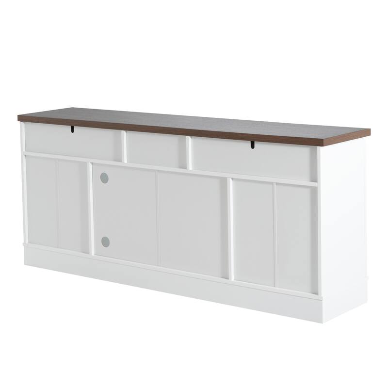 Roomfitters 67 Inch TV Stand with Glass Doors and Storage Drawers, Modern Entertainment Console with Adjustable Shelves