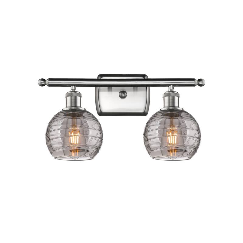 Innovations Lighting 516-2W-10-16 Athens Deco Swirl Vanity Athens Deco - Brushed Satin Nickel / Light Smoke Deco Swirl