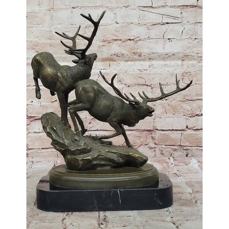 Leaping And Standing Stags Bronze Sculpture - Majestic Deer Wildlife Art
