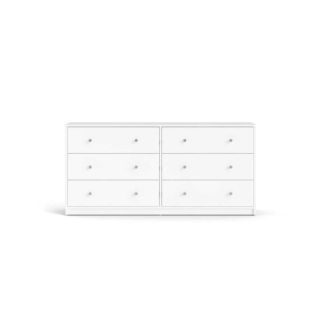 Contemporary 6-Drawer Dresser - White Wood Double Dresser with Storage & Handles