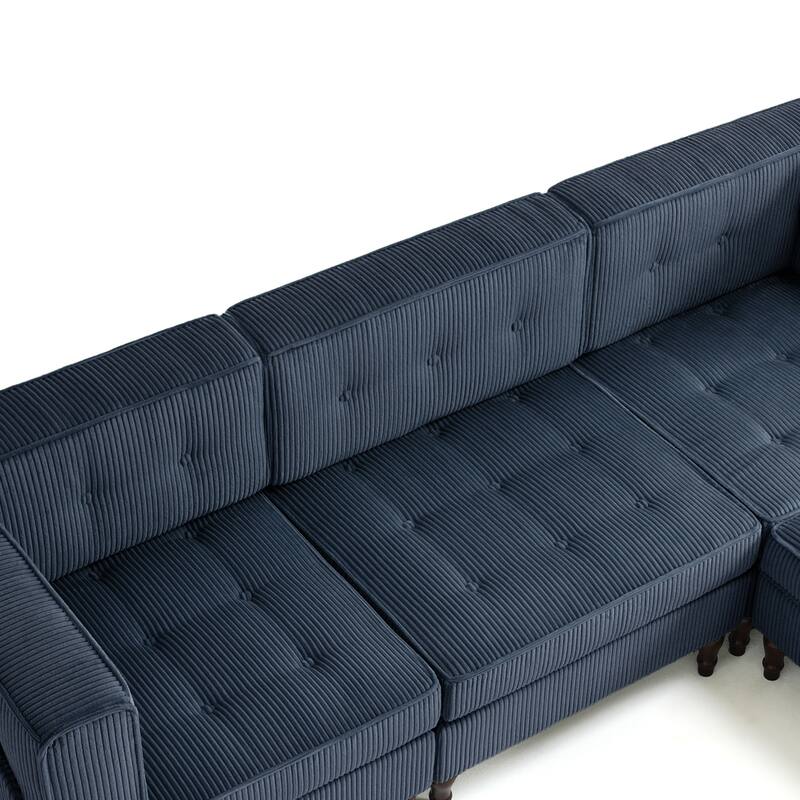 UIXE 4 - Piece Corduroy Sectional Sofa with Flip-Top Storage Ottoman Coffee Table