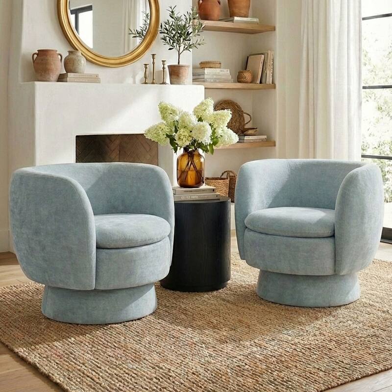 Upholstered Swivel Barrel Accent Chairs(Set of 2) - Light Blue