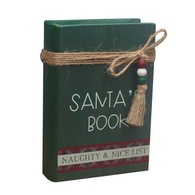 Christmas Wood Faux Books Decorative Sign, Vintage Display Books with Twine and Beads