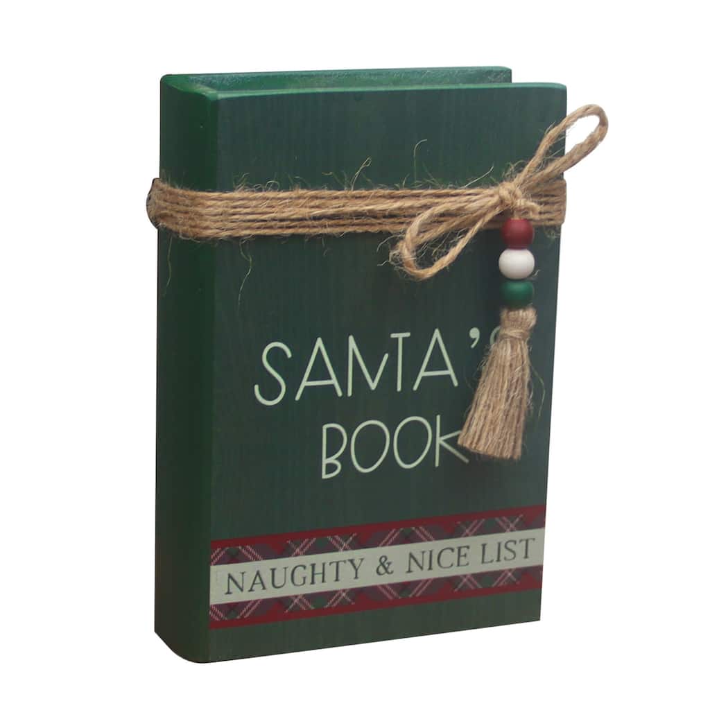 Christmas Wood Faux Books Decorative Sign, Vintage Display Books with Twine and Beads