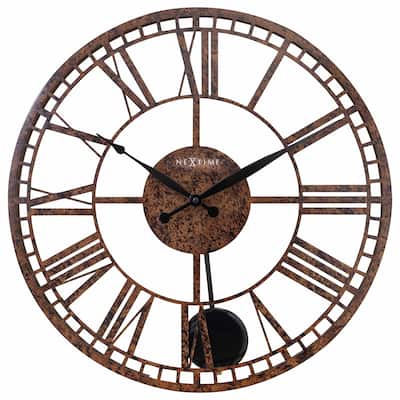 London 20 Inch Open Face Wall Clock with Roman Numerals and Pendulum