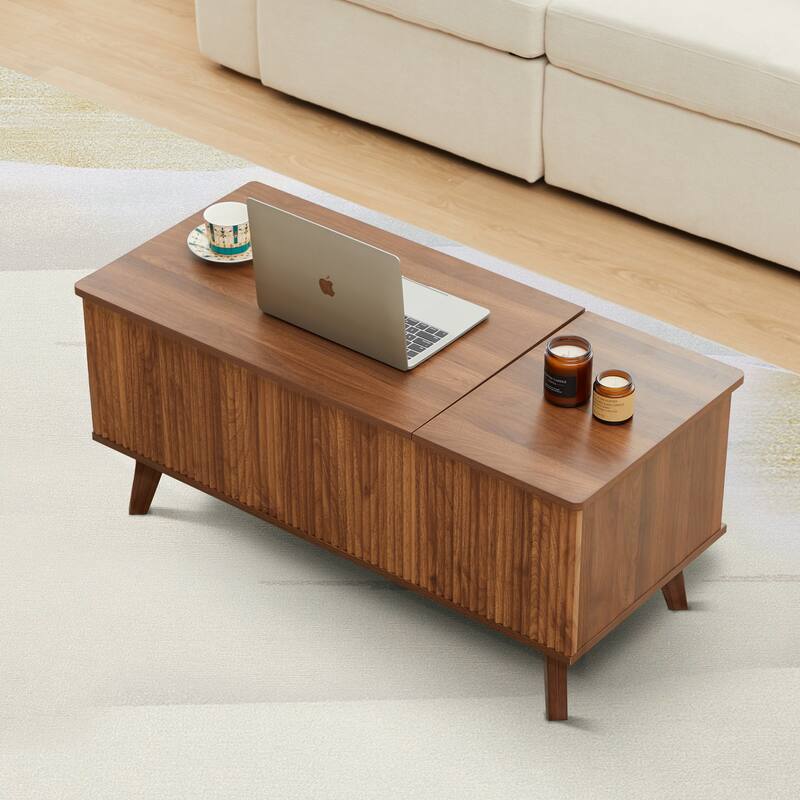 39.37 in. Wood Rectangular Lift-top Coffee Table Open Shelf - Brown