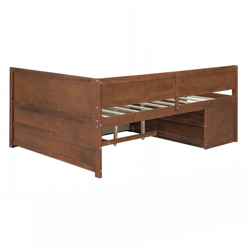 Full Size Daybed with Drawers and Shelves - Walnut