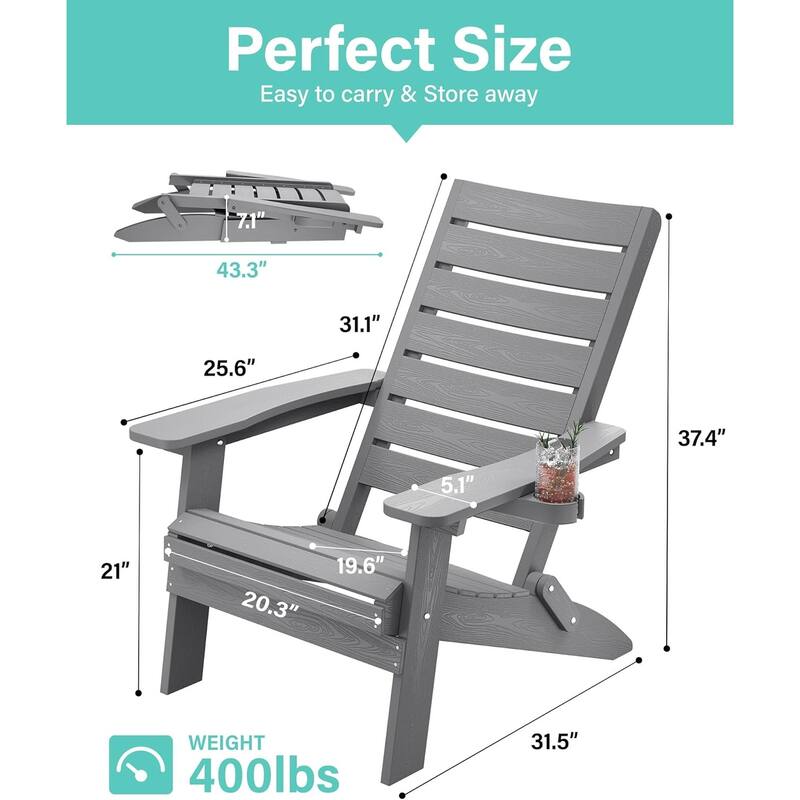 WINSOON HIPS Folding Adirondack Chairs with Arc Back & Cup Holder Set Of 4