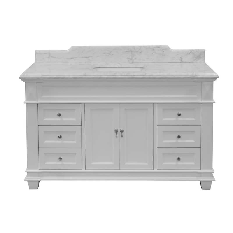 KitchenBathCollection Elizabeth 60" Single Bathroom Vanity with Carrara Marble Top