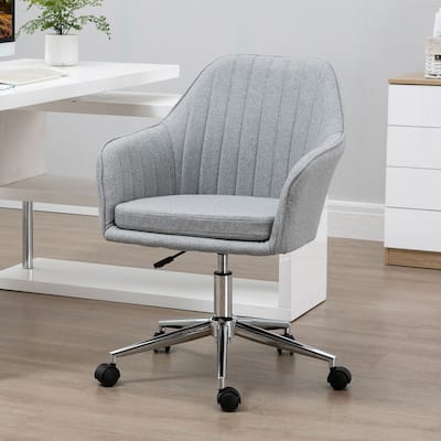 Adjustable Swivel Tub Design Office Chair with Thick Padded Linen Seat and Smooth Rolling Wheels