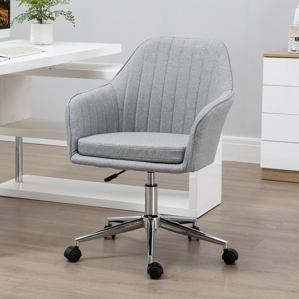 Adjustable Swivel Tub Design Office Chair with Thick Padded Linen Seat and Smooth Rolling Wheels
