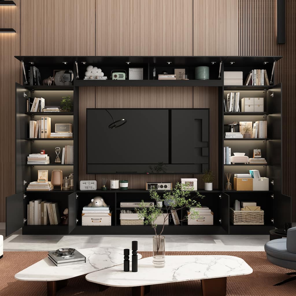 114.2"W Large Modern TV Console Table Media Entertainment Center