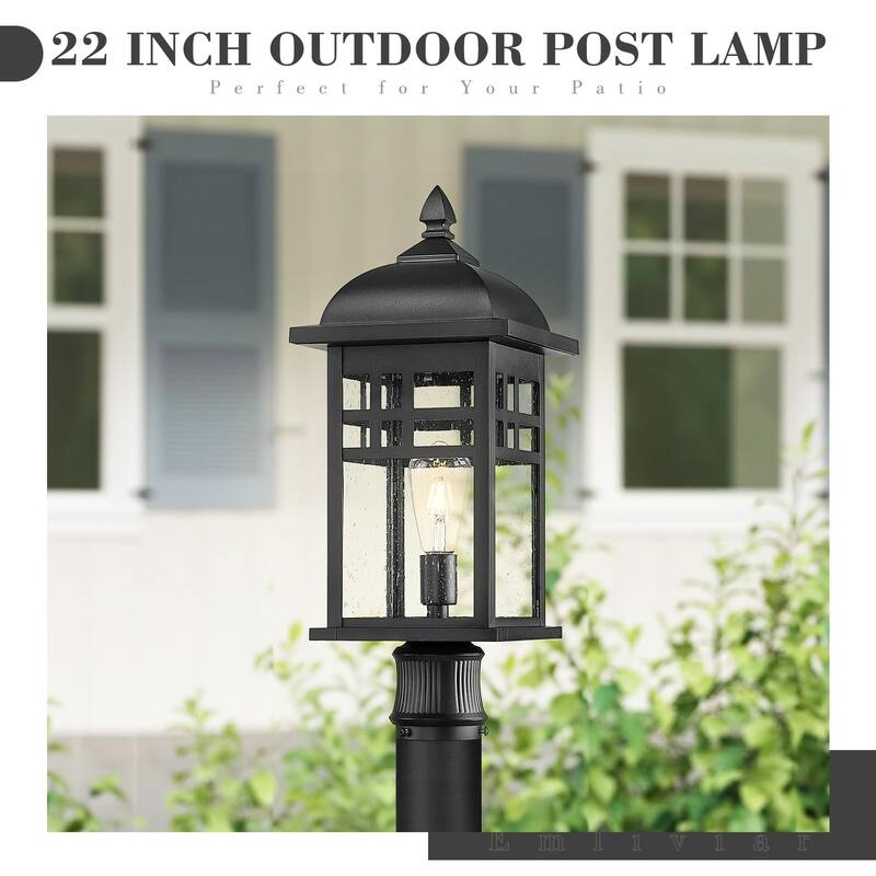 Farmhouse Black Post Light - Seeded Glass Outdoor Patio Lamp - Large