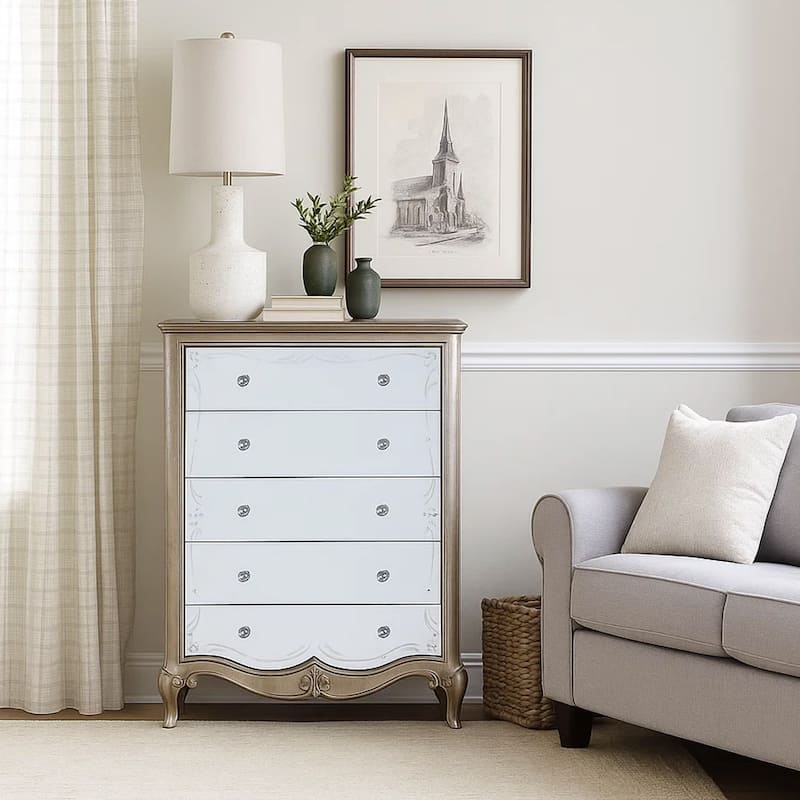 Chest with Mirror Front and Molded Trim, Antique Silver