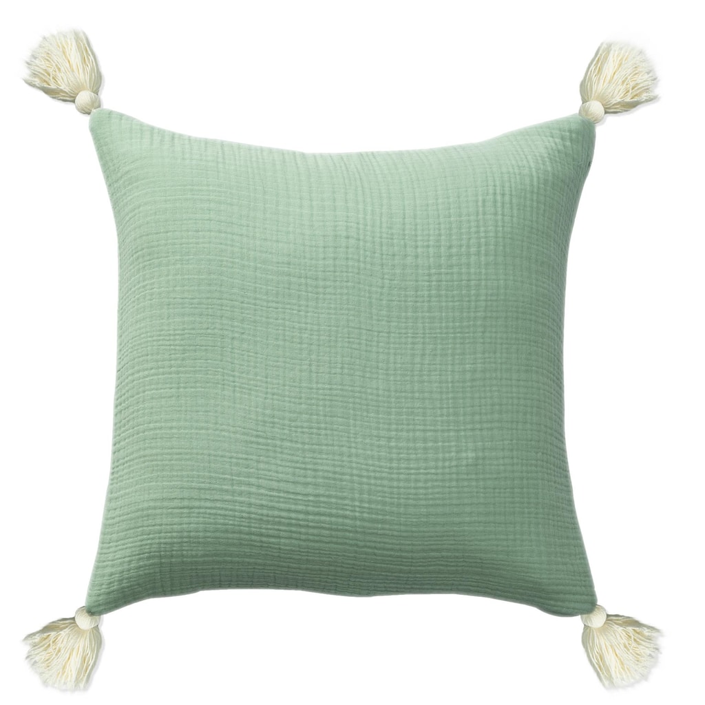 Crinkled Square Throw Pillow with Tasseled - 20" - Aqua Green