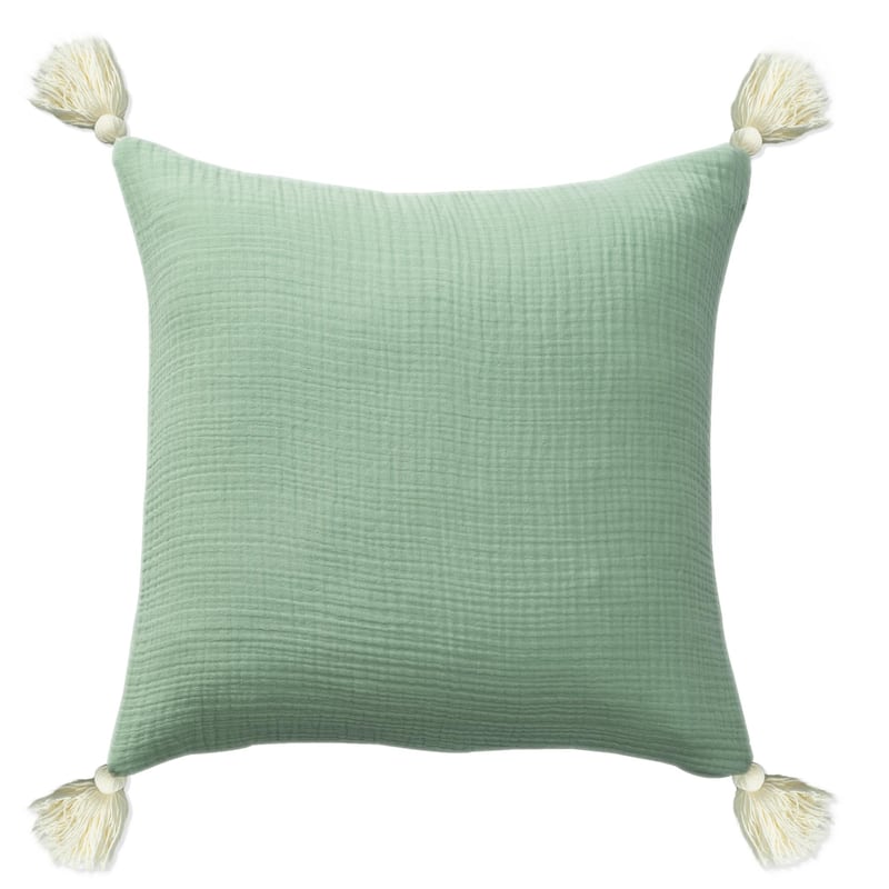 Crinkled Square Throw Pillow with Tasseled - 20" - Aqua Green