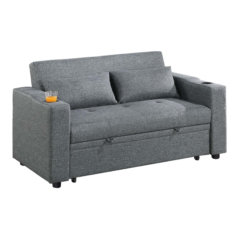 Soen Convertible Sofa w Pull Out Sleeper Bed, 2 Pillows, Slate Gray