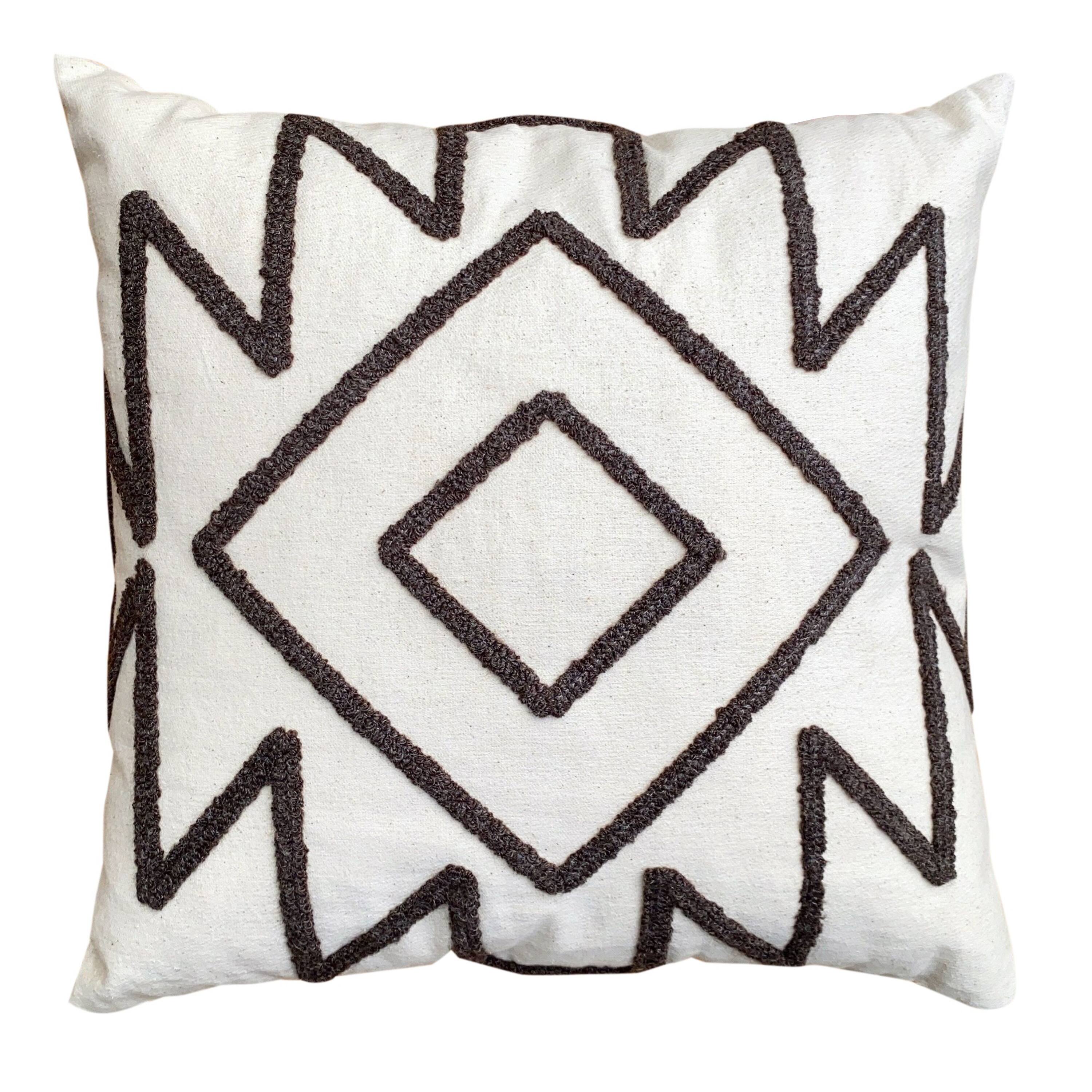 17 x 17 Inch 2 Piece Square Cotton Accent Throw Pillow Set with Modern Geometric Aztec Design