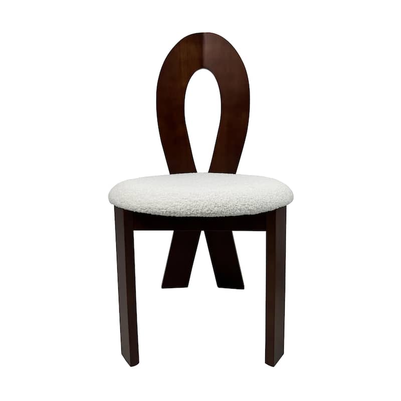 Dining Chairs Set of 2, Key-design Home Chairs, Pure White Teddy Velvet Solid Wooden Dining Chairs with Ribbon-Cross Backrest