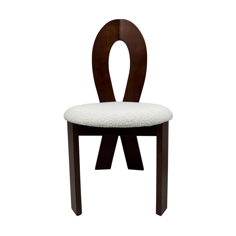 Key-design Wooden Dining Chairs Set of 2 with Teddy Velvet Padded Seat