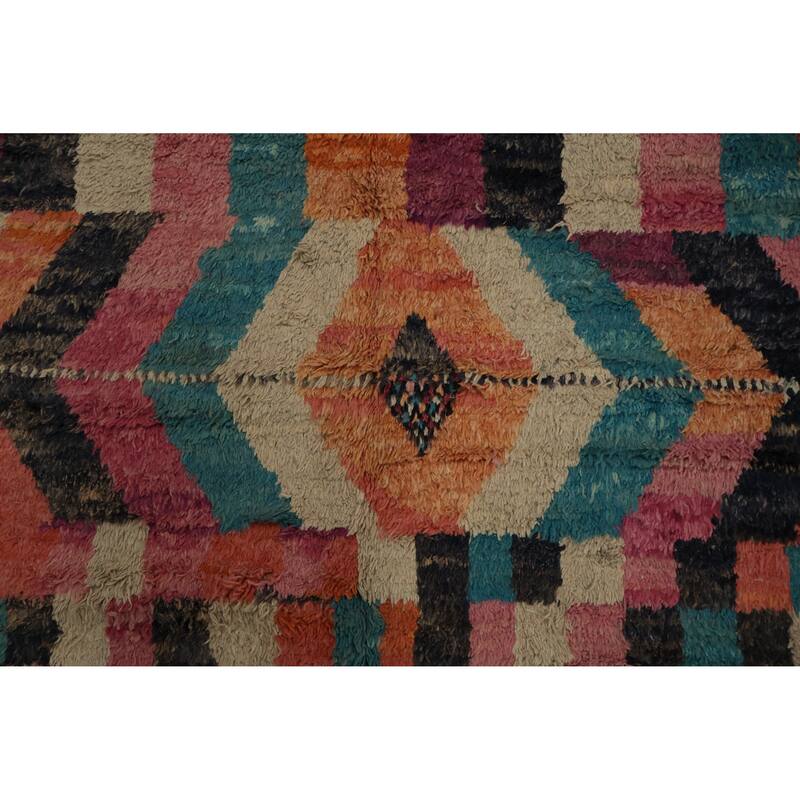 Hand Knotted Oriental 100% Wool Carpet Modern Geometric Multi-Colored Moroccan Area Rug - 12' 11'' X 8' 9''