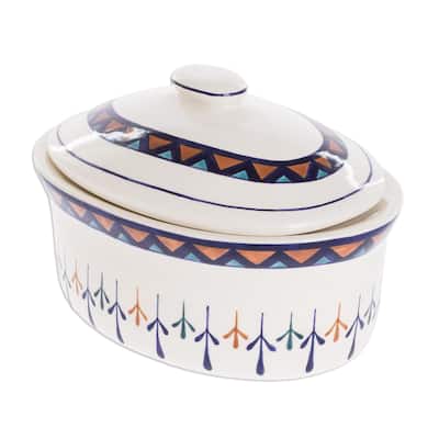 Novica Handmade Antigua Breeze Ceramic Covered Deep Oval Casserole