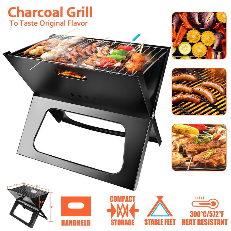 Portable Foldable Charcoal BBQ Grill for Camping and Outdoor - 18.1× 17.5×1.2 inches
